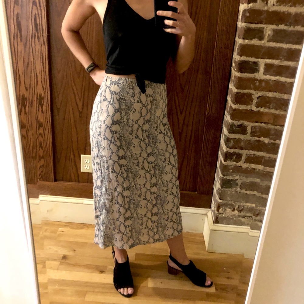 AE pink snake skin midi skirt